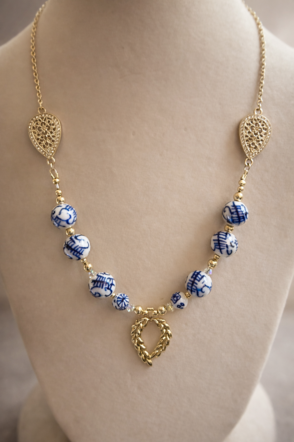 Blue & white ceramic necklace